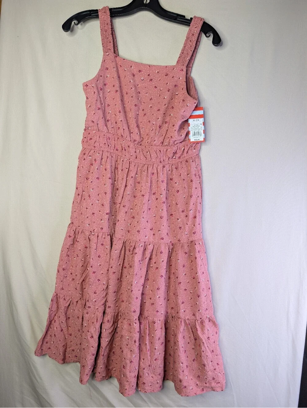 Cat & Jack Girls' Pink Floral Tiered Dress XL (14)